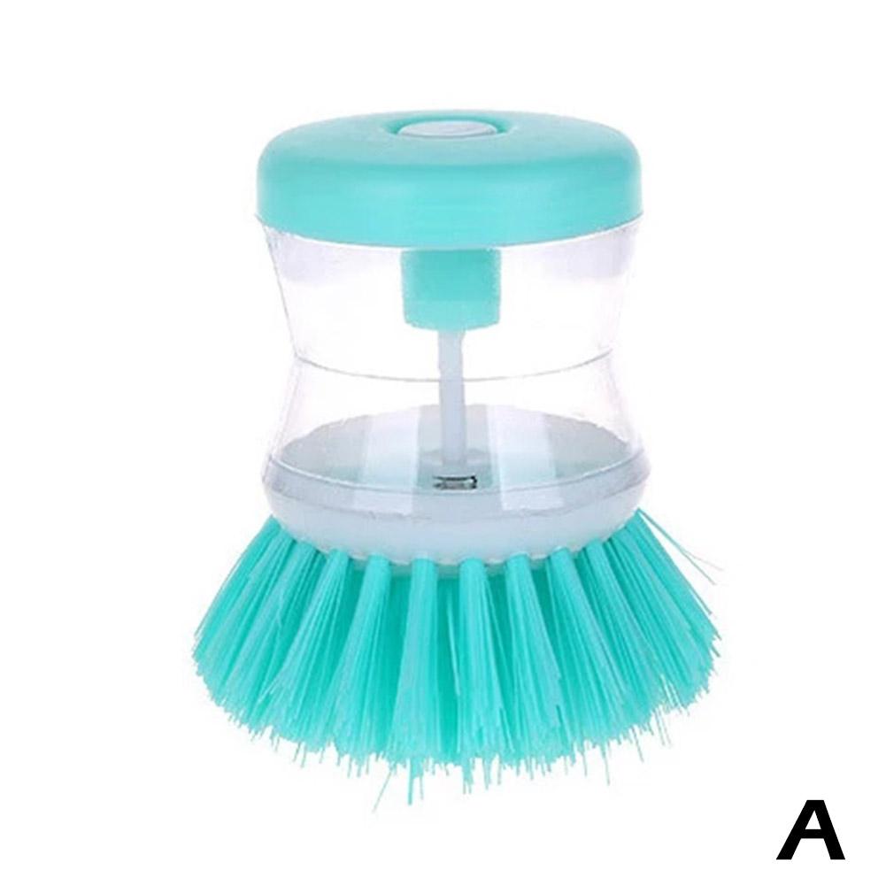 Cepillo para lavar platos y ollas de cocina con dispensador de llenado de líquido al presionar no daña la sartén, dispensador automático de cepillo de limpieza: Azul