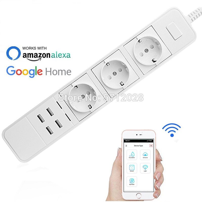 WiFi Smart Power Strip 4 USB Prorts EU Plug 10A Energy monitoring Surge Protector Timer support Alexa Google IFTTT Smart Life