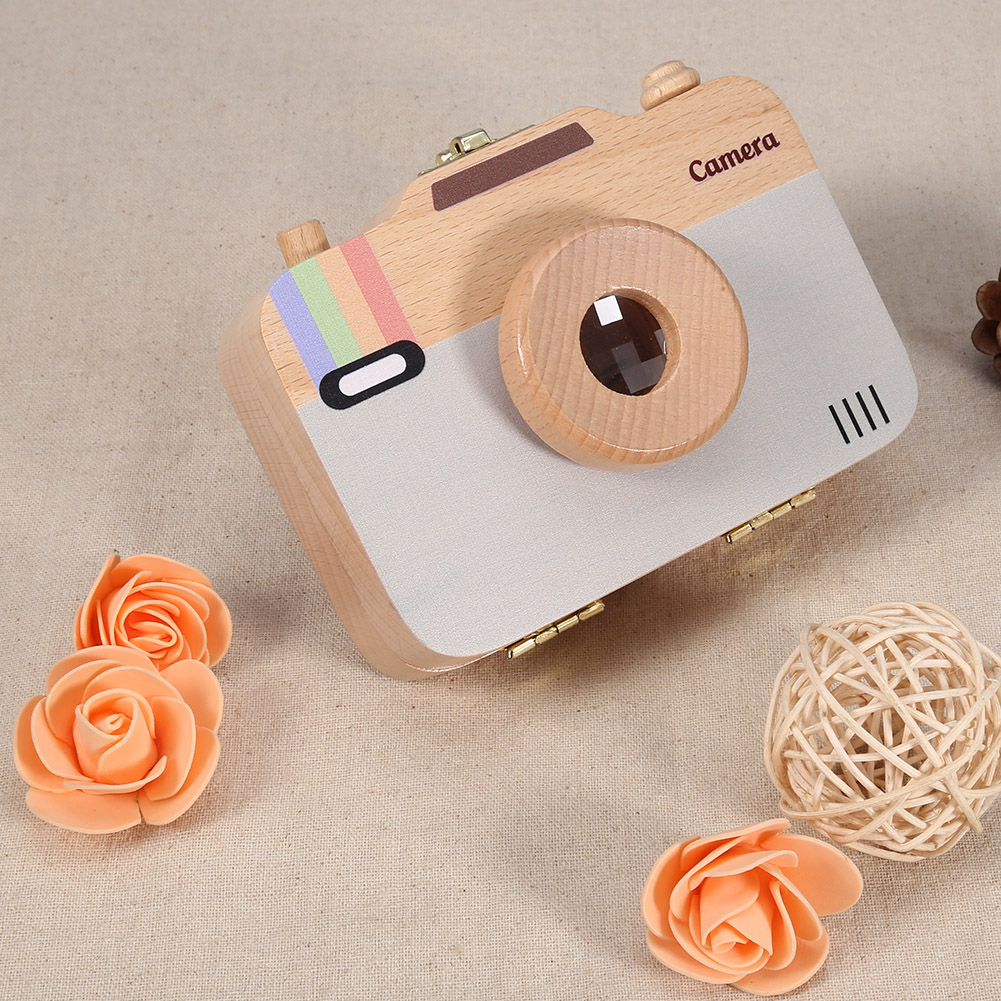 Wooden Baby Tooth Box Teeth Organizer Wooden Camera-pattern Storage Box Case for Baby Teeth and Baby Hair
