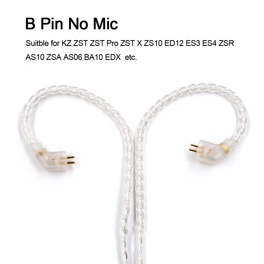 Kz Verzilverd Kabel Upgrade 2 Pin 0.75Mm B C Hoge Zuiverheid Zuurstofvrij Koper Koptelefoon Draad Met Microfoon voor Zst X Zsn ZS10 Zsx Pro: B Pin No Mic