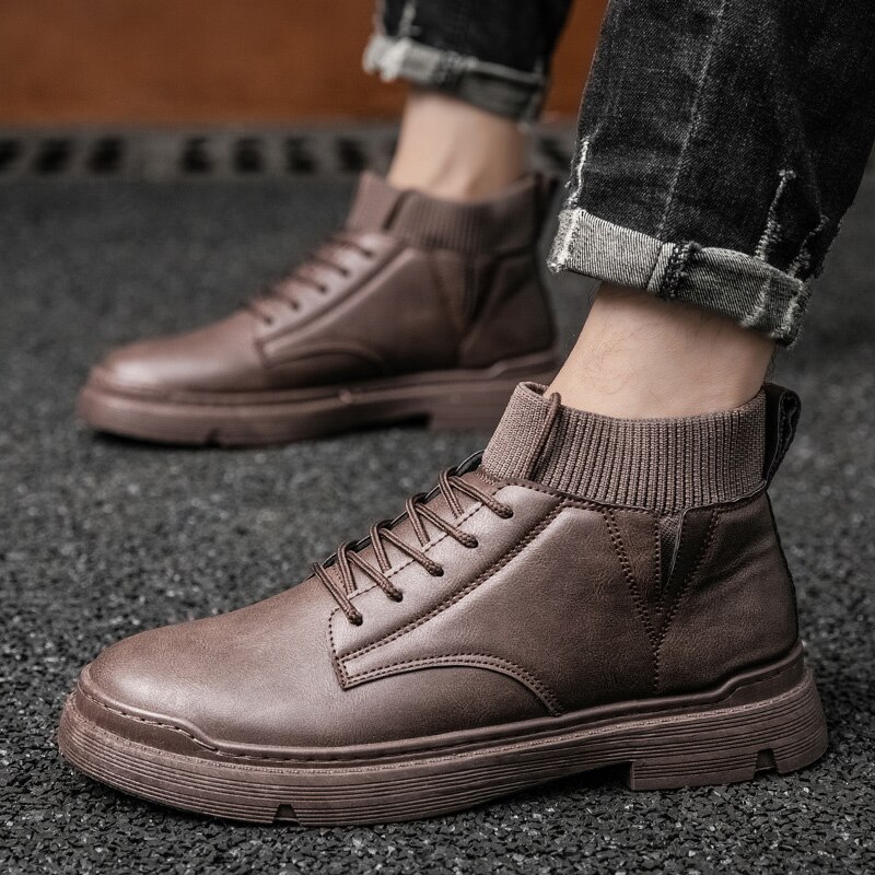 Menn støvler skinn fritidssko høst vintage stil sklisikre ankelstøvletter menn sokker sko arbeid gå støvler menn botas hombre