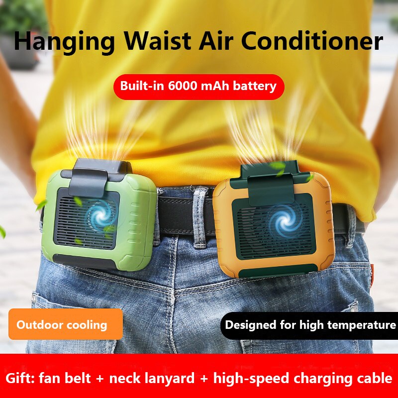 Mini Portable Fan Waist Clip Fan USB Rechargeable Air Conditioner 6000Mah for Outdoor Working Camping Fishing Leafless fans