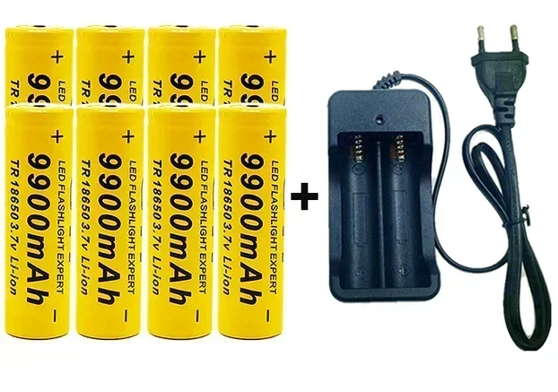 18650 Lithium Battery 9900Mah 3.7V Widely Used: Flashlight, Radio, MP3 Player, Rechargeable Battery+Charger: Red