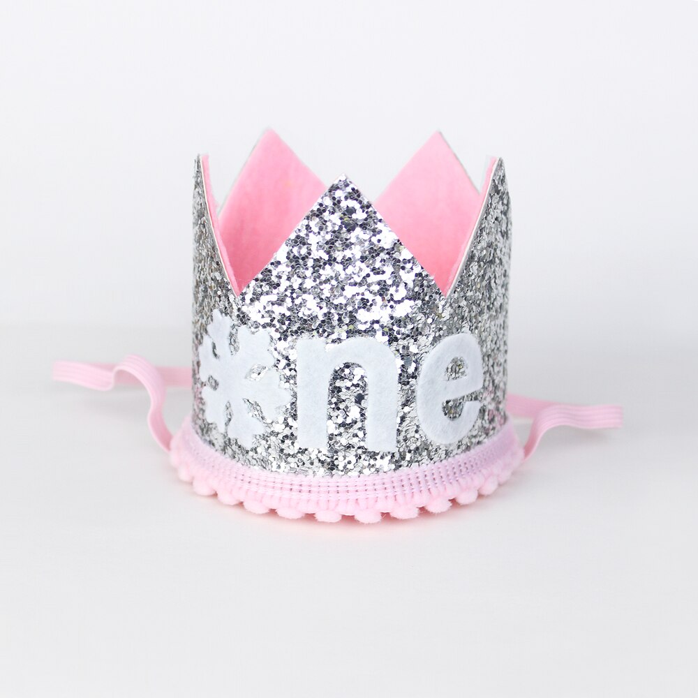 jeden rok stary brokat kapelusz płatek śniegu Korona dziewczynka pierwsze urodziny 1st ciasto Korona zima ONEderand