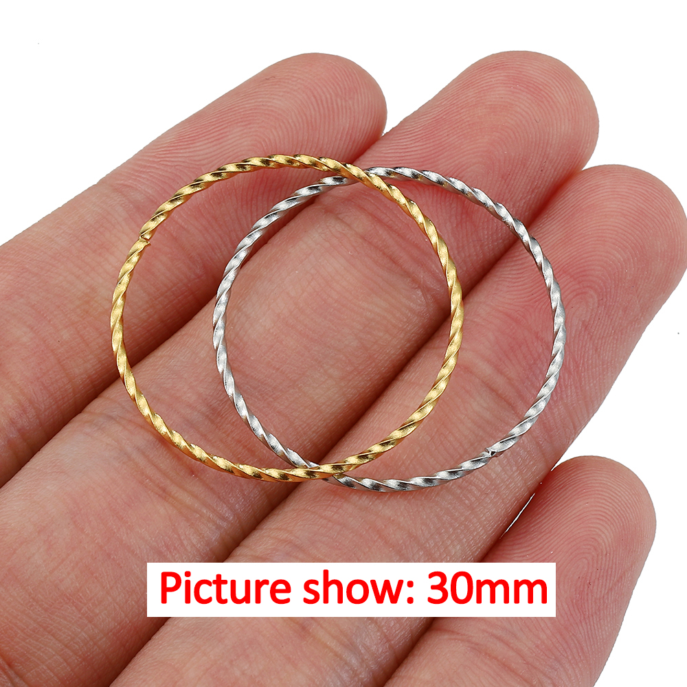 10 stk. 30/50mm koreanske spiralformede o-ringe i rustfritt stål, gullbelagte, vridde, lukkede ringetone til øredobber, smykkelaging, gjør-det-selv