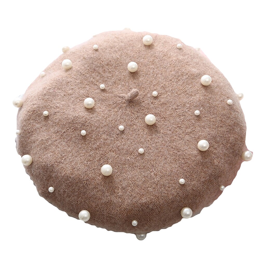 Béret en laine pour femme, couleur unie, automne-hiver, fausses perles, chaud, casquette de peintre, perles étoilées, rivets