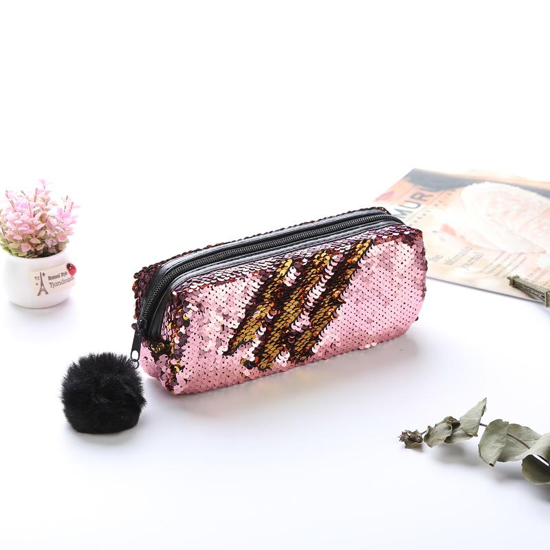 Estuche de lápices de lentejuelas Reversible para niñas y niños, material escolar súper grande, papelería escolar, , caja de lápices estuche: Pinkgold