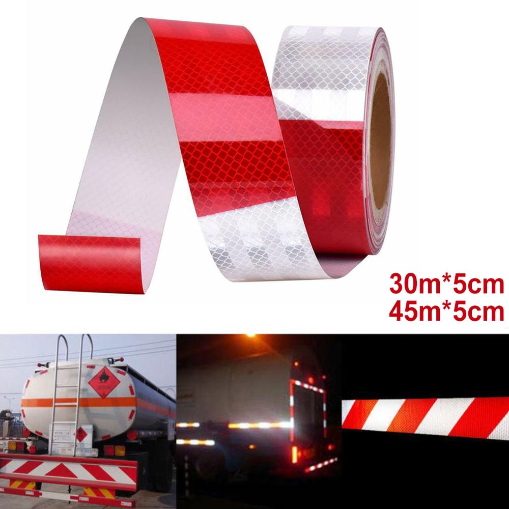 Car Truck Reflective Tape Sticker Warning Strip Sign Trailer Lorry Night Driving Safety Red White Roll Reflective Strips 45m 30m