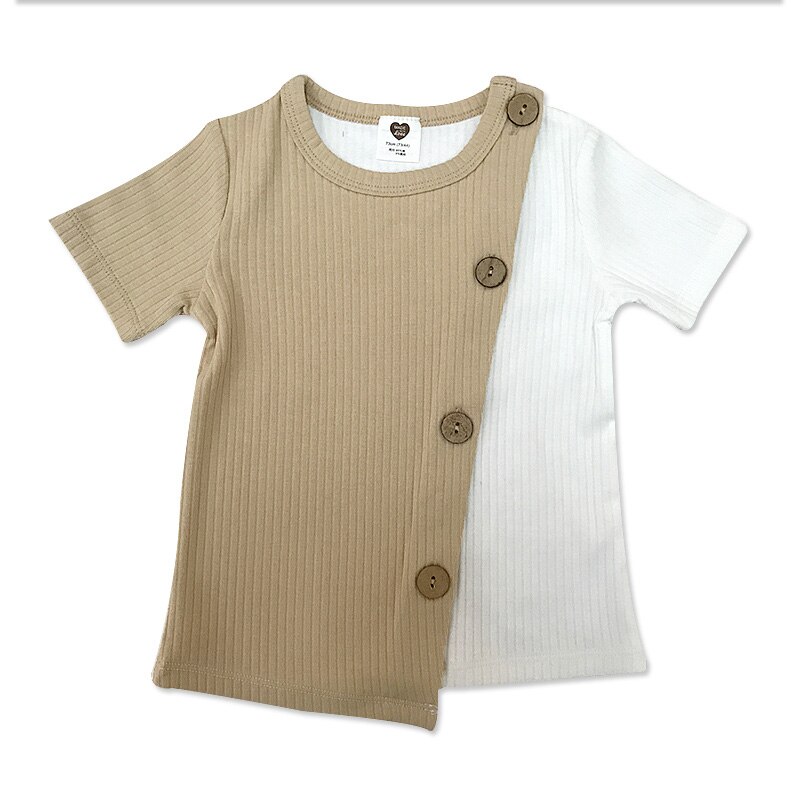 Camiseta de manga corta con cuello redondo para niños y niñas, ropa de , color acanalado: Oro / 18 meses
