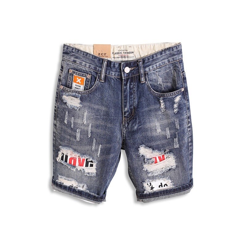 Pantalones cortos vaqueros de estilo Hip Hop para hombre, Vaqueros cortos rasgados de estilo Retro, a la , color azul rota, novedad de verano de