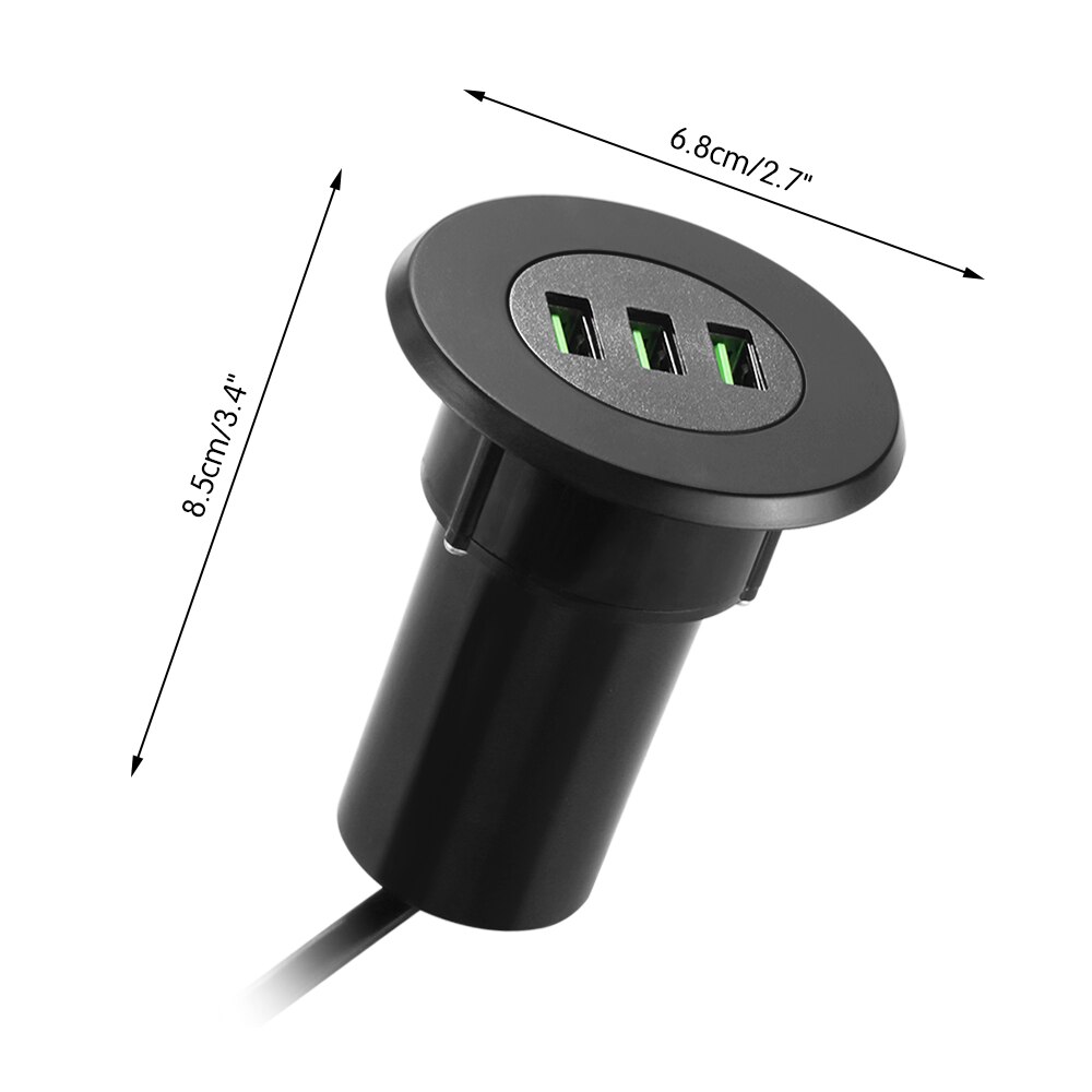 Three-USB Port Hub Grommet Desktop Hole USB Charger Portable Adapter Fast Charging for Samsung for Huawei Sony Built-in Charger