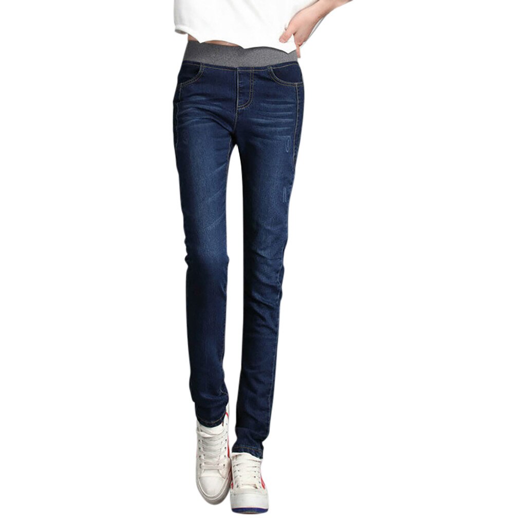 Jean Skinny en velours pour femmes, pantalon taille haute, élastique, , Vintage, Jean Jean crayon épais d'hiver, , # g3: Bleu / 31