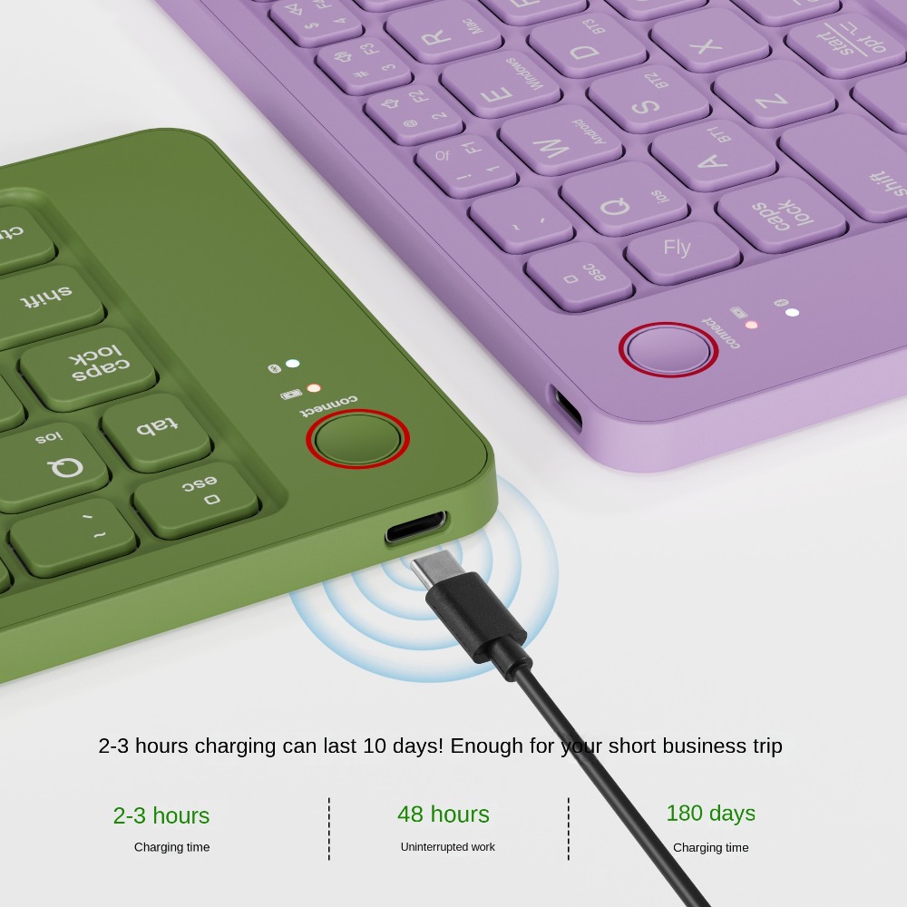 Leichte, faltbare bluetooth-tastatur, wiederaufladbar, komfortabel, kabellos, Notizbuch-tastatur, tragbar, ultradünn