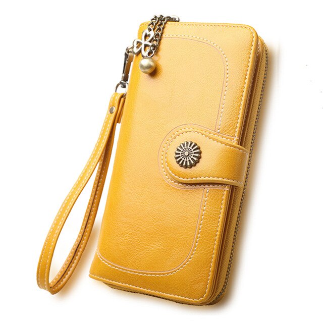 Large Capacity Women Wallets Pu Leather Female Purses Long Clutch Multifunctional Zipper Hasp Purse Phone Wallet Card Holder: Style1-Yellow L