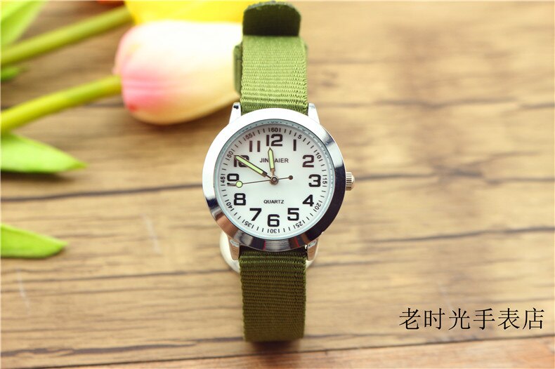 simple boys and girls learn to time number quartz watch kids luminous hands tutor nylon sports Dibujos de reloj: green white
