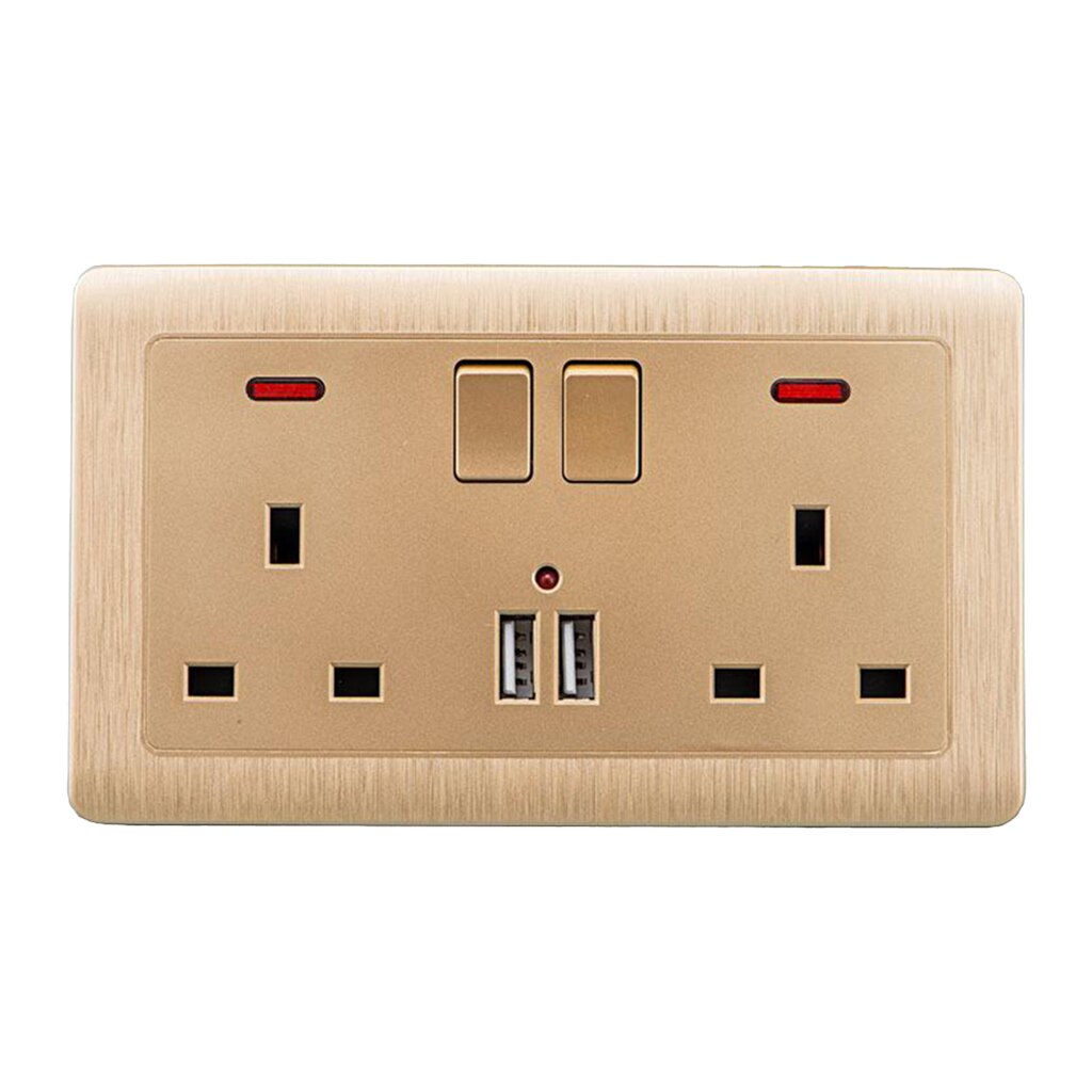 Double Wall UK Plug Socket 2 Gang 13A with 2 USB Charger Outlets, Easy to Use