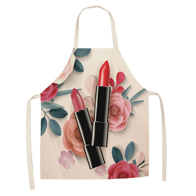 Negle makeup studio 1 stk pink læbestift og neglelak print forklæder til kvinder bomuld linned hagesmække husholdningsrengøring madlavning