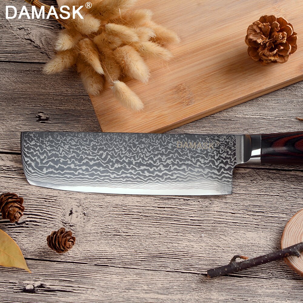 Damask damask steels kokkeknive japansk køkkenkniv  vg10 -kerneskaft damaskus vener mønster skærekød knive køkkengrej