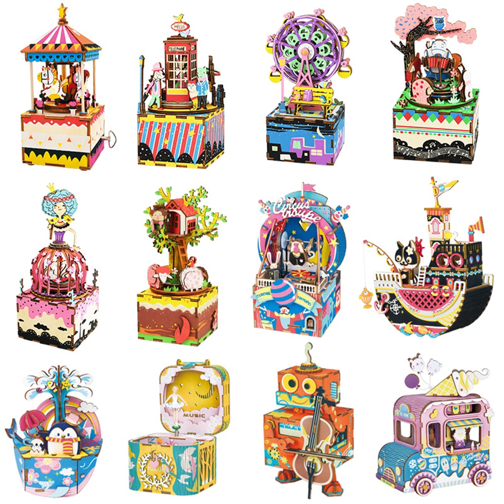 Robotime Music Box DIY 3D Wooden Puzzle Musical Toys Assemble Model Building Kits Toys for Children Kids Adult Birthday