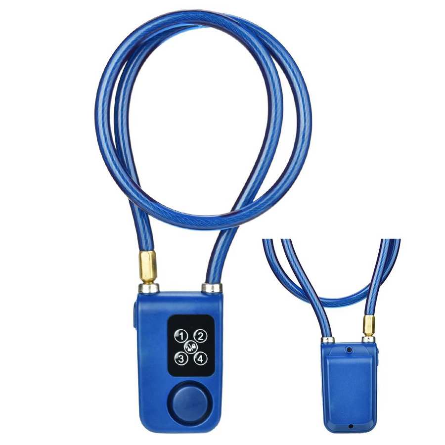Cerradura de cadena antirrobo con alarma inteligente Y787 para puerta de bicicleta, Control de aplicación azul