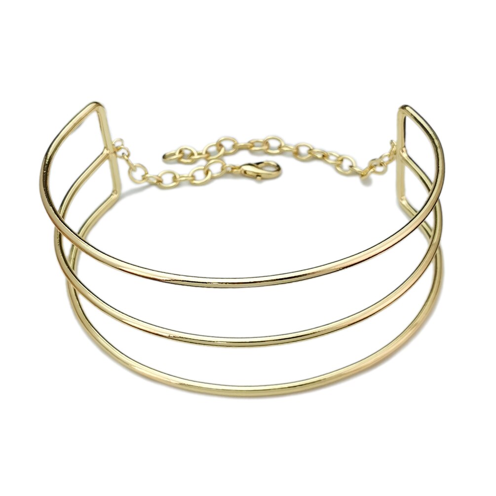 Manilai 3 camadas de metal torques gargantilha colares feminino pescoço ajuste bib colar ampla indicação maxi moda jóias africano: Gold Necklace