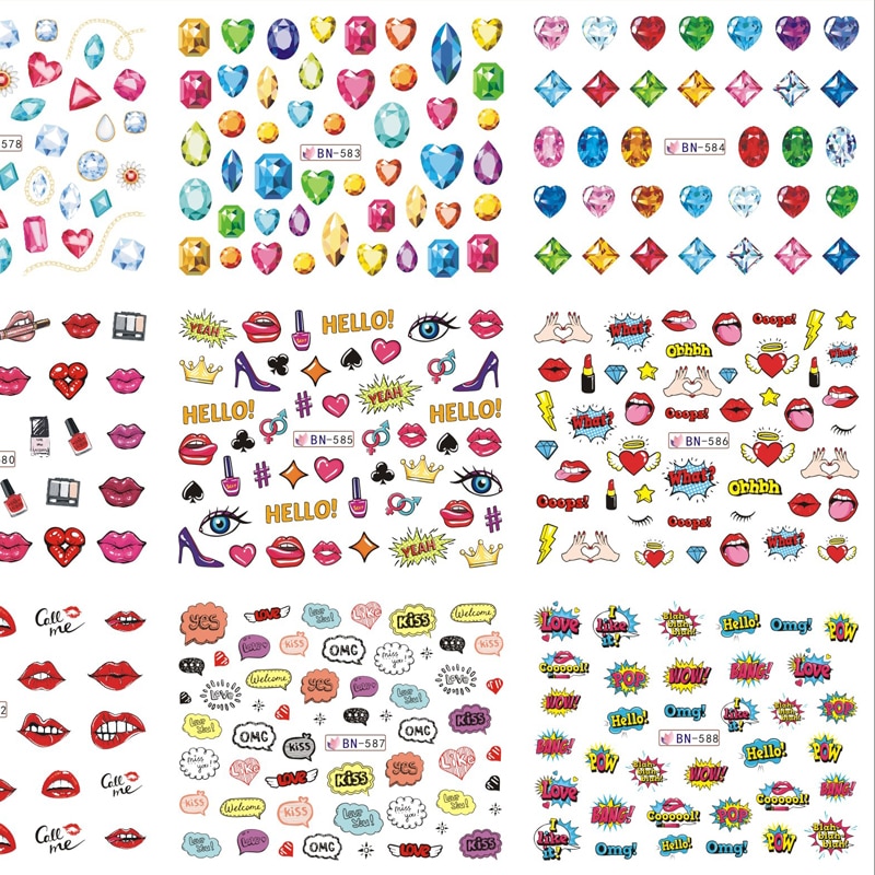 12 stk læber søm vand mærkat valentine negle kunst klistermærker elsker makeup vand overførsel mærkat sæt skyder tatovering folie
