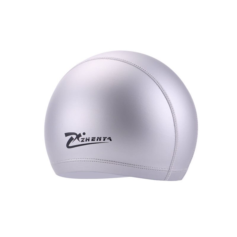 Gorros de natación elásticos impermeables para adultos y niños, de PU, con protección para la oreja, de pelo largo, para deportes de piscina, equipo de buceo: Gray