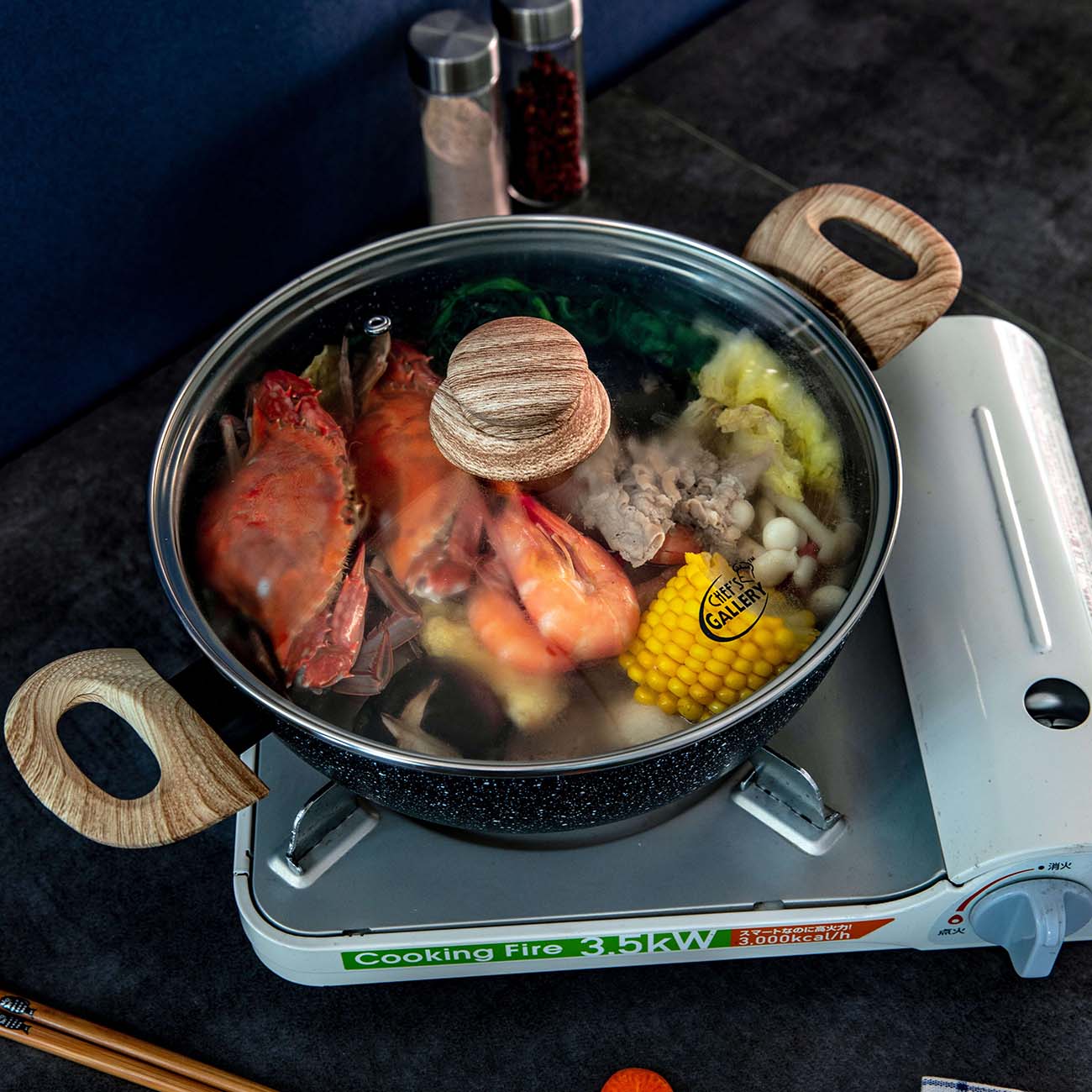 OTHERHOUSE Thicken Aluminum Alloy Cooking Pot with Wooden Handle Pot Kitchen Nonstick Cookware Milk Soup Pot with Lid Hotpot