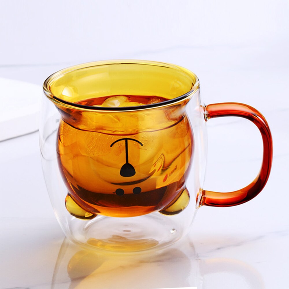 Tasse en verre Double transparente, motif ours mignon, pour café, boisson au lait, pour Couple: K