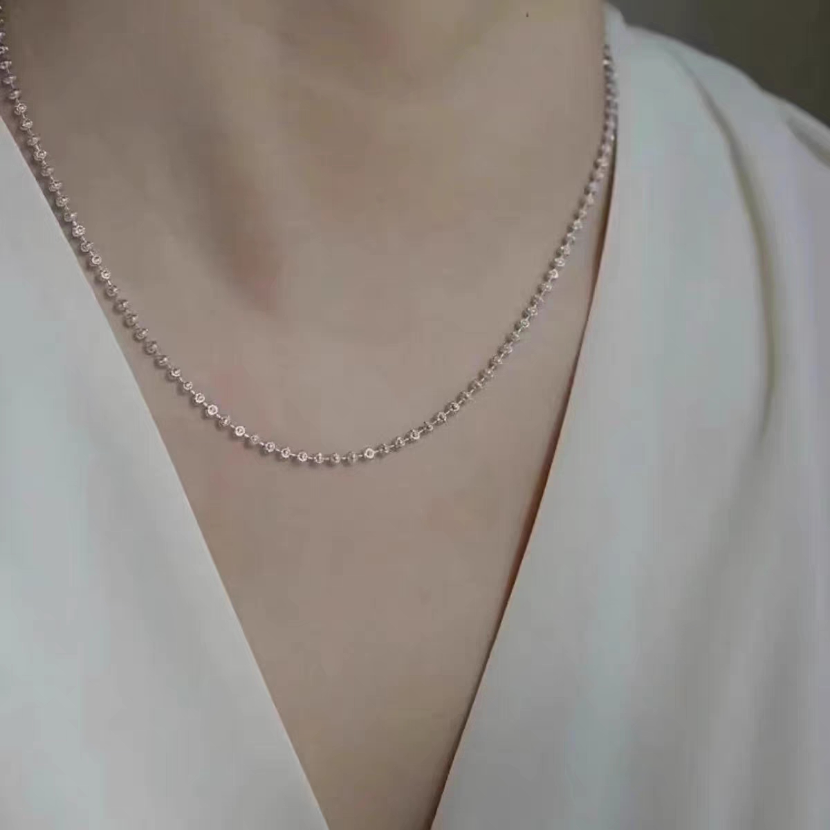 Collana in argento sterlina 925 da 2mm con catena di diamanti scintillanti per donna uomo 40cm - 60cm S925 con perline a sfera con ciondolo a forma di catena gioielli fai da te