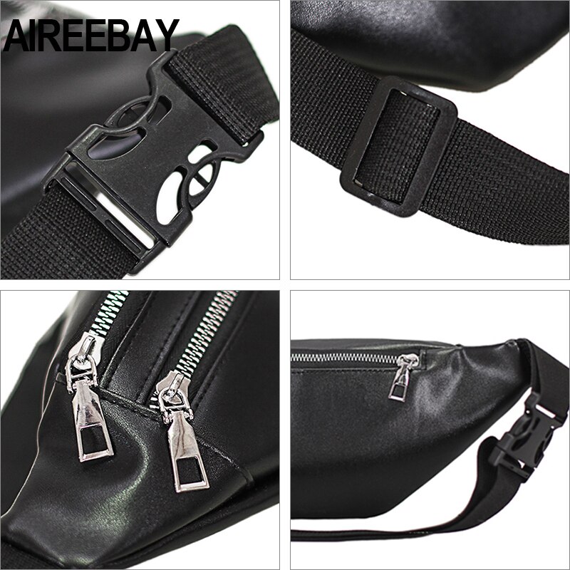 AIREEBAY Leather Waist bag For Women Fanny Pack Waterproof 3-Zipper Girls Bum Bag Travel Phone Pouch