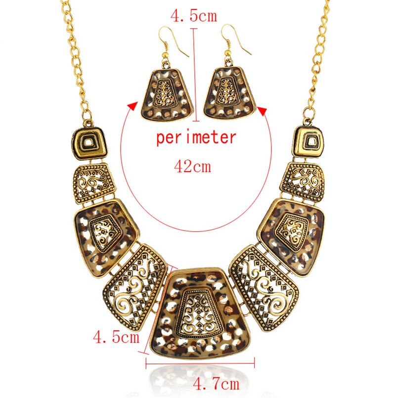 Olaru Extendy Vintage Luipaard print Sieraden Set Voor Vrouw Choker Ketting met Earring Verklaring Sieraden
