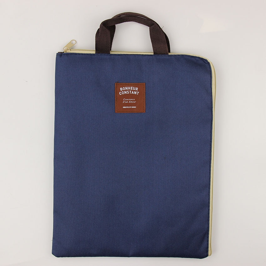 1PC A4 Oxford Cloth File Folder Bag Office Supplies Organizer Bag Document Organizer: Navy blue