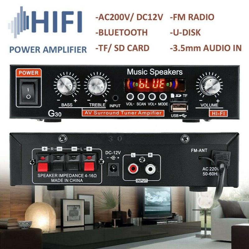 1pcs G30 Digital Home Amplifier Bluetooth Hifi Stereo Subwoofer Music Player Support Fm Tf Aux 2 Channel With Remote Control