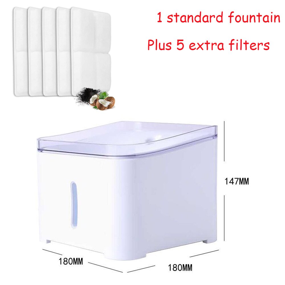 Kæledyr kat vand springvand 2l automatisk hund drikke dispenser elektrisk led belysning usb katte drikker springvand vand føder skål: 6 stk. firkantede filtre