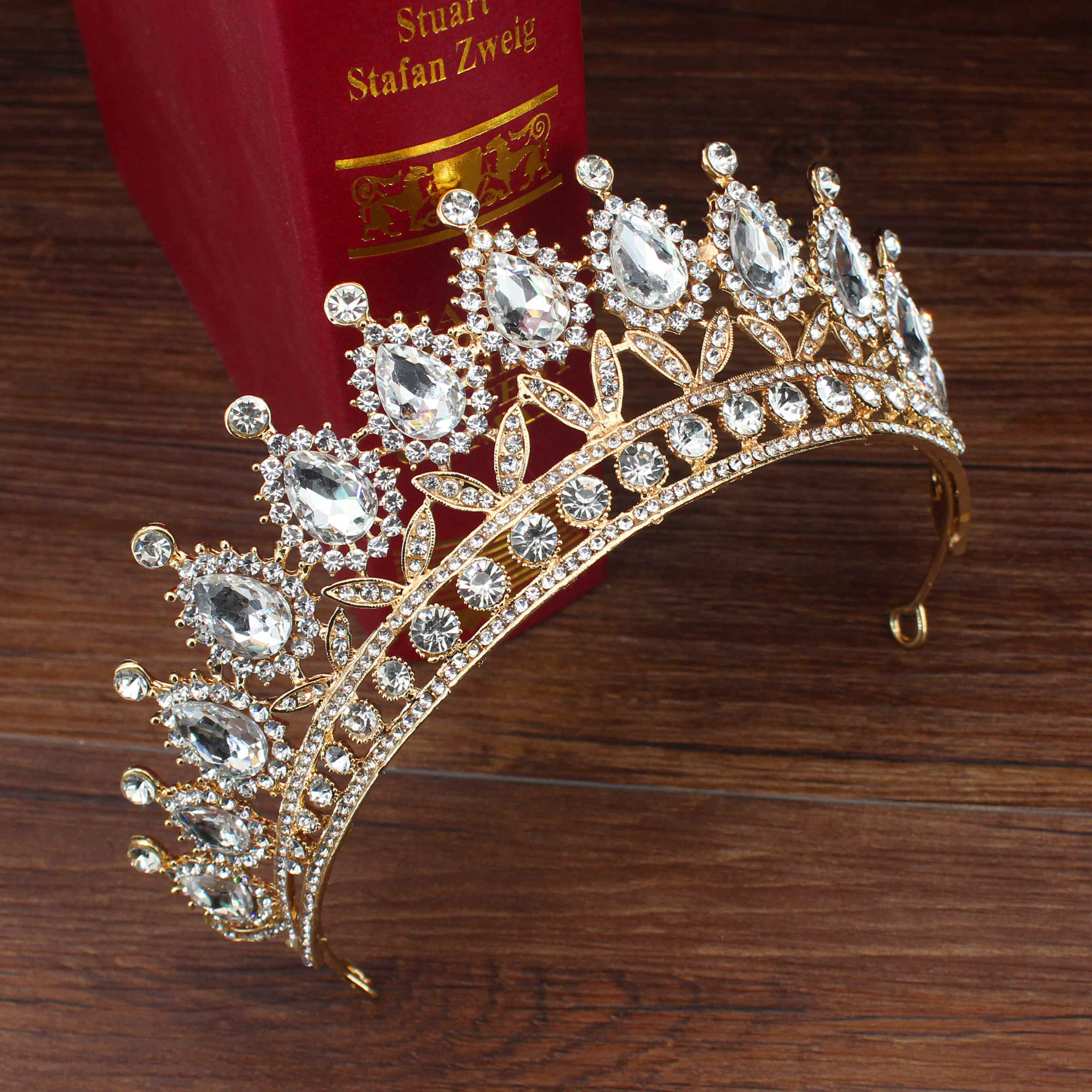 Wedding Bridal Tiara Crown Queen Sposa Oro Rosso di Cristallo Diadem Ornamenti Per Capelli Testa Accessori Dei Monili Delle Donne Pageant Copricapo: Gold 05