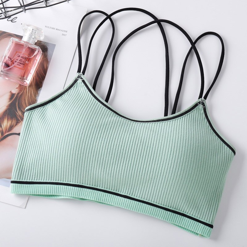 Yoga bh kvinder sport top bomuld sports bh bryst bh åndbart undertøj til kvinde bh gym vest top sportstøj: Grøn