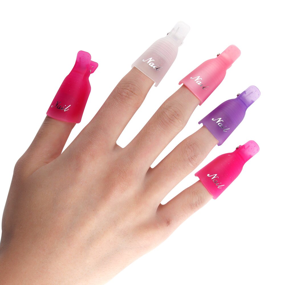 10 stk. plastik neglekunst i blød hætteklips uv gel neglelakfjerner wrap værktøj sæt nail art tips til fingre manicure værktøj