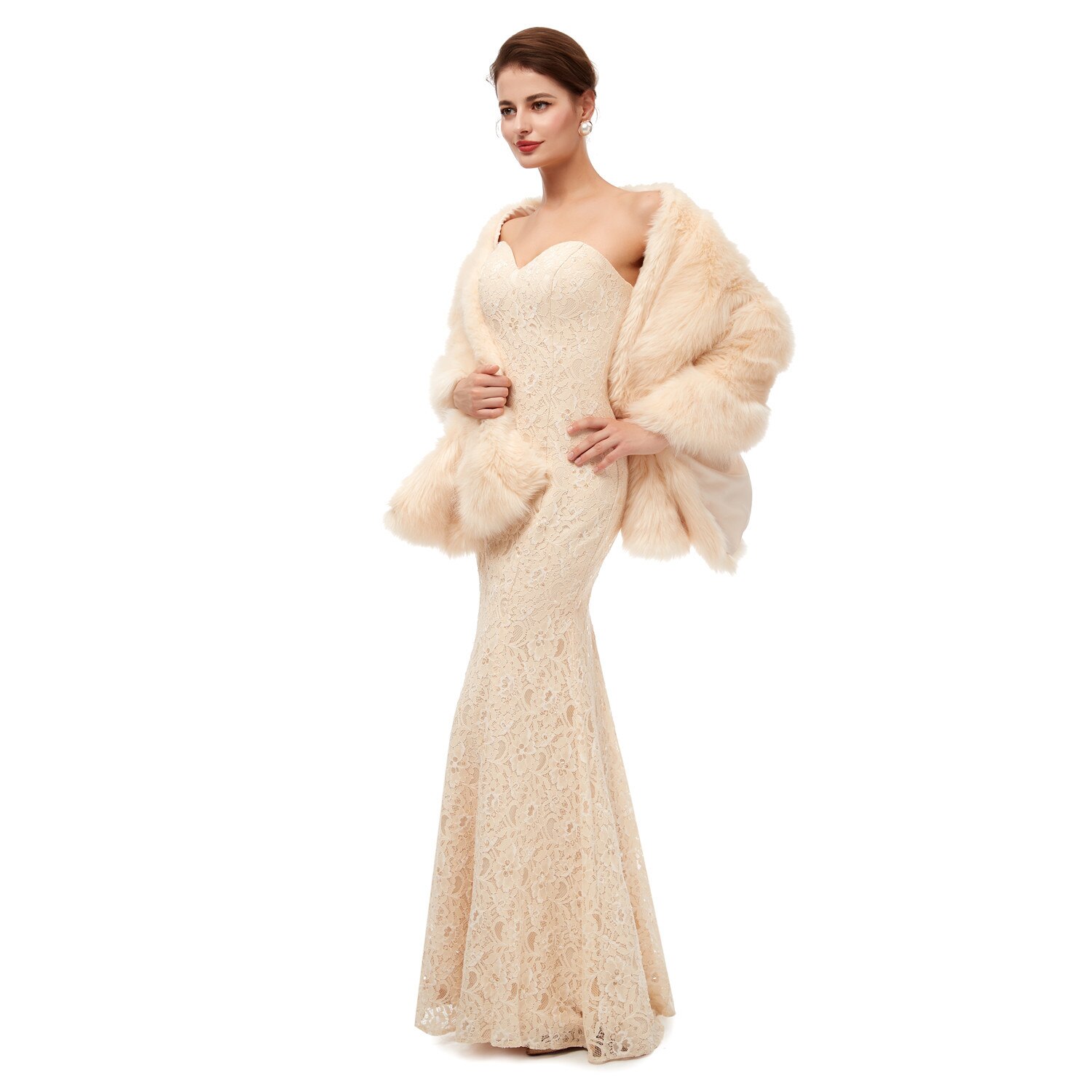 neue Pelz Frauen Bolero Braut Schal Faux Fell wickeln Bolero Hochzeit Kap Braut Schal Pelzcape Winter Elfenbein Braut Mantel Bolero