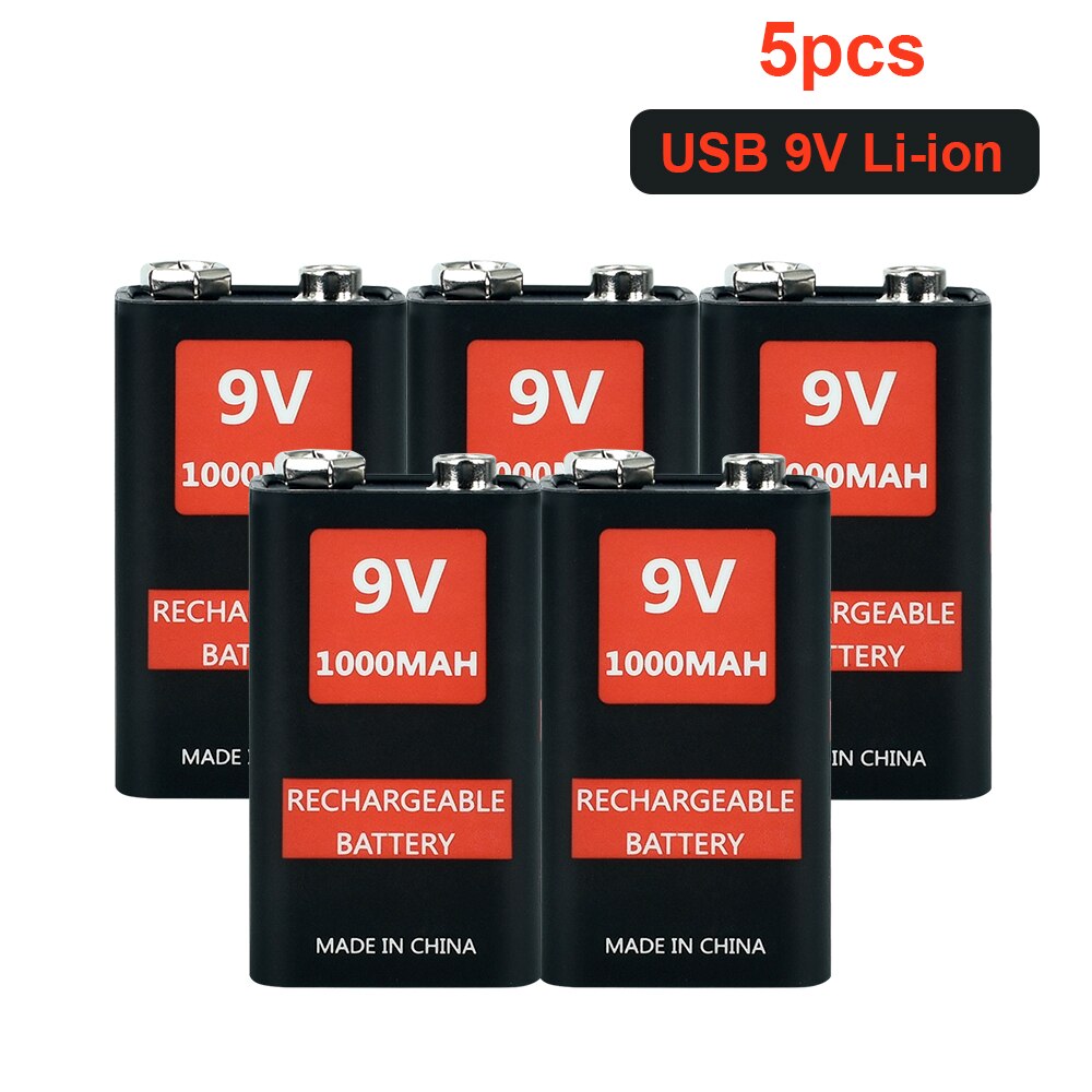 1000mAh micro USB 9 Volt li-ion Rechargeable Battery 6F22 9V Li ion Lithium Battery for RC Helicopter Model Microphone Toy: 5Pcs 9v