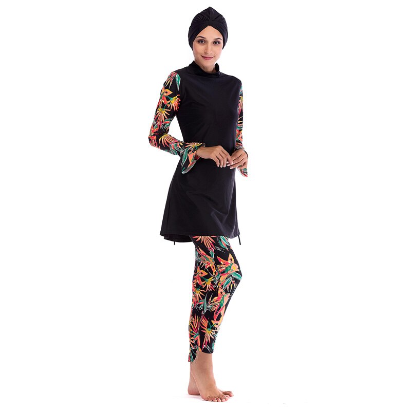 YONGSEN Muslim Swimwear Women Modest Patchwork Hijab Long Sleeves Sport Swimsuit Islamic muslimah Burkinis Wear Bathing Suit