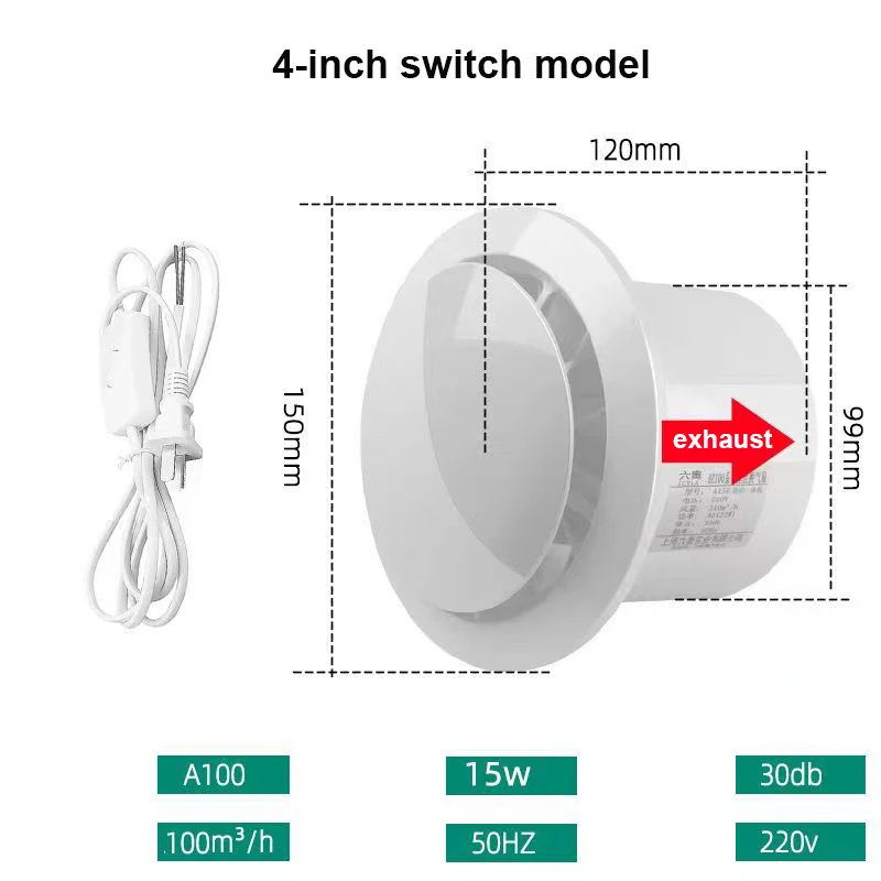 4 Inch 6 Inch Ventilator Ventilator Badkamer Muur Mute Huishoudelijke Uitlaat Ventilator Keuken Afstandsbediening Uitlaat Ventilator: Licht Groen / Verenigd Koninkrijk