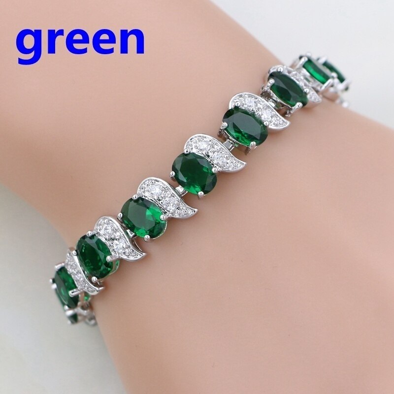 Klassieke Rode Granaat Wit Zirconia Charm 925 Sterling Zilveren Ketting Link Armband Voor Vrouwen Gratis Box: green