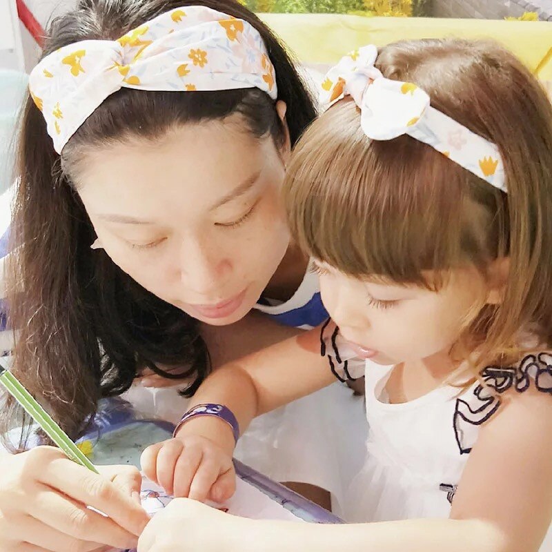 MIXIU 2pcs Mom And Baby Headbands Rabbit Ears Elastic Hair Bands Bow Print Hairbands Parent-child Hair Accessories Kids