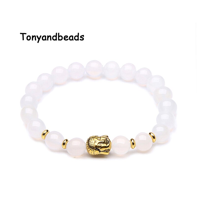 Natuursteen Kralen Armband Antieke Gouden Boeddha Charm Armbanden &amp; Bangle Voor Vrouwen Of Mannen Geen. NB4: White agate