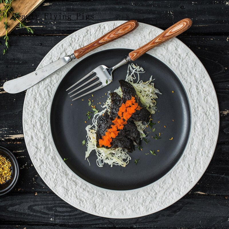 Stone plate European-style embossed Western steak plate Western-style ceramic tableware snack plate breakfast plate