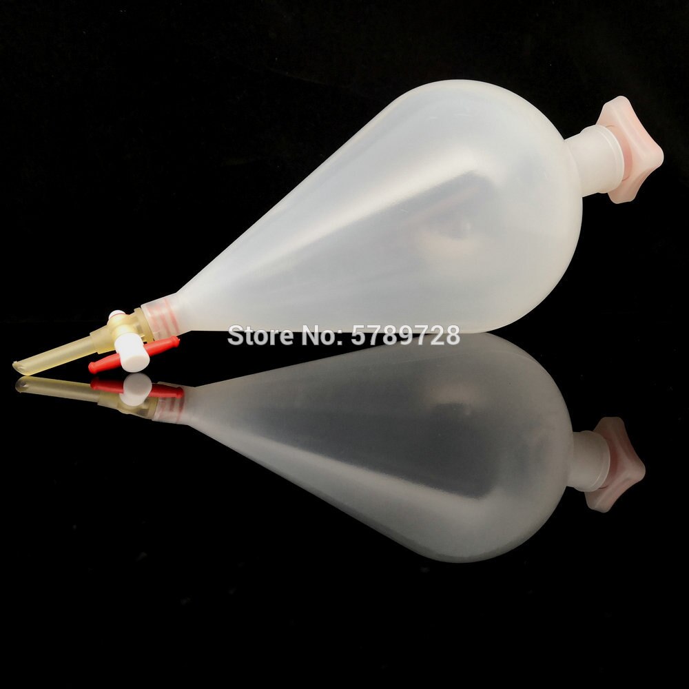 Embudo separador de plástico en forma de pera con pistón de PTFE, suministros de laboratorio, 125/250/500/1000ml, 1 unidad