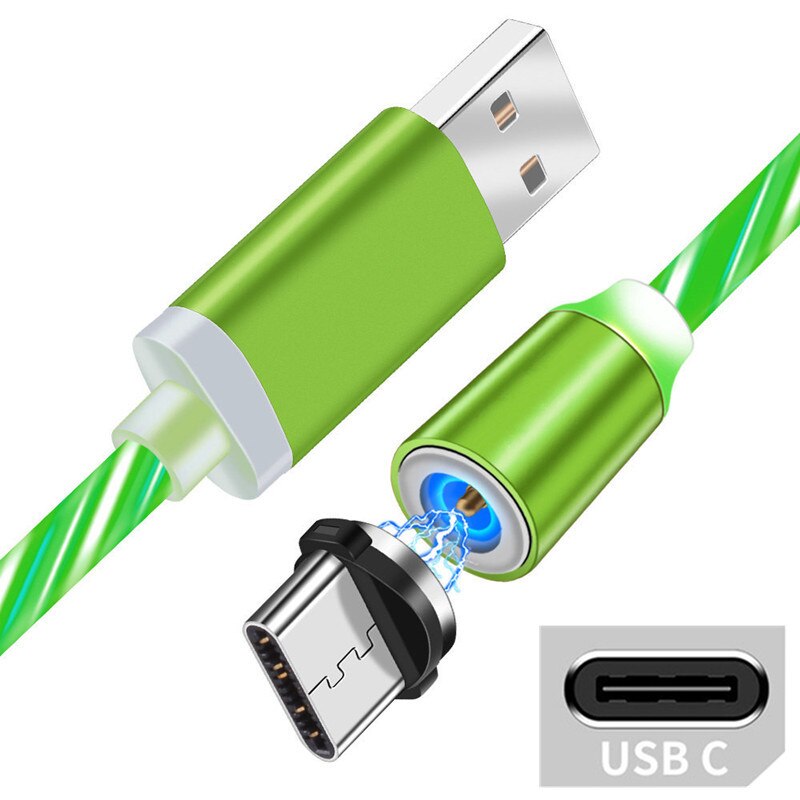 Para samsung galaxy m21 a5 2017 a51 usb 3.0 carregador de carro rápido redmi 9 adaptador tipo carga magnética cabo c para huawei p30 honra 9x: Only 1M Green Cable