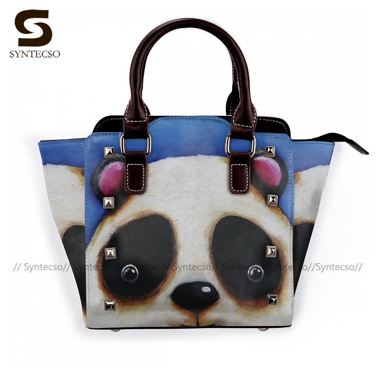 Panda-schultertasche, damenhandtasche, großpackung, retro-einkaufstasche aus leder: 2