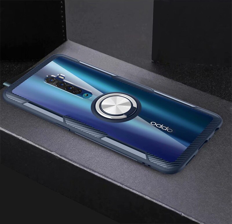 Phone Cases For OPPO Reno 2 Case Anti-collision Ring Magnetism Back Cover For Reno2 Z F 10X ZOOM Transparent Armor Coque: OPPO Reno 10x Zoom / Navy